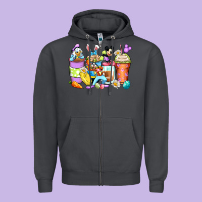 Easter Cartoon Characters Coffee Cups Zipper Hoodie Designed By Zillion Design Studio