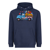 Navy american truck and flag with stars Heavyweight Hoodie - HRA Design Shop