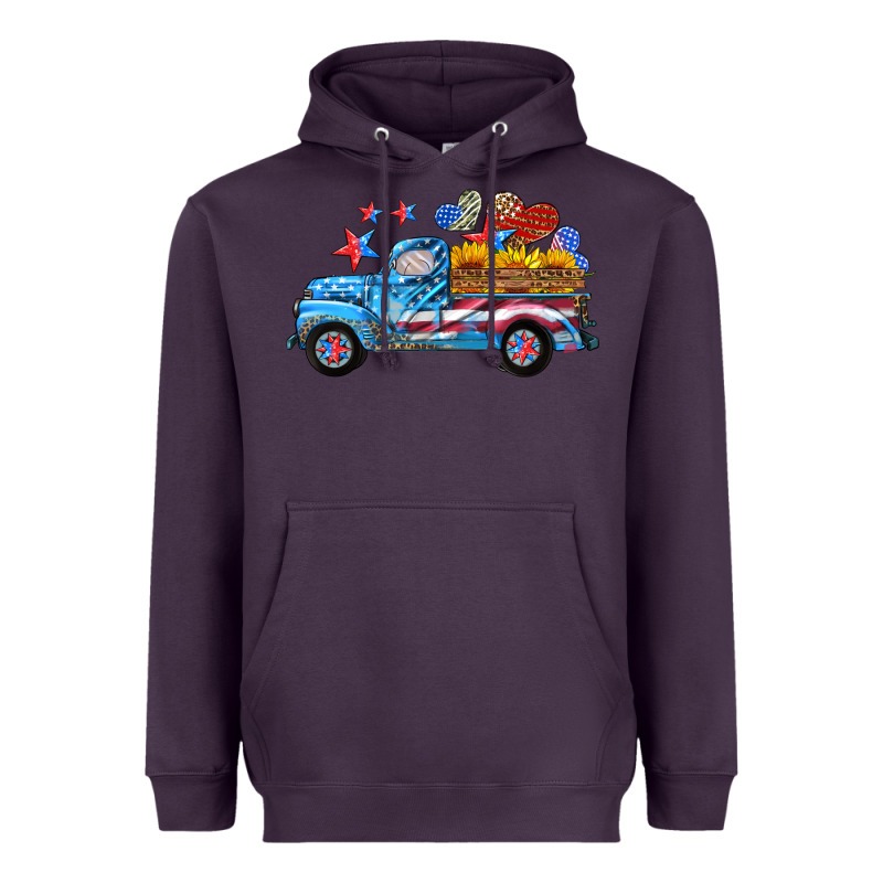 American Truck And Flag With Stars Heavyweight Hoodie by HRA Design Shop | Teevron