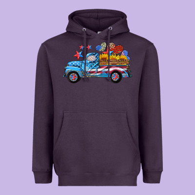 American Truck And Flag With Stars Heavyweight Hoodie Designed By Hra Design Shop