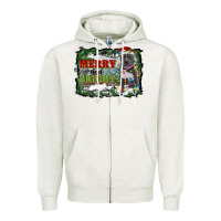 Oatmeal Heather merry and bright pitbull with farm Zipper Hoodie - RanaPortraitStore