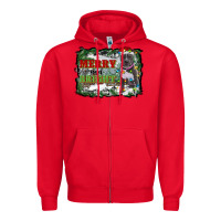 Red merry and bright pitbull with farm Zipper Hoodie - RanaPortraitStore