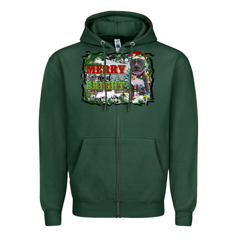 Merry And Bright Pitbull With Farm Zipper Hoodie by RanaPortraitStore | Teevron