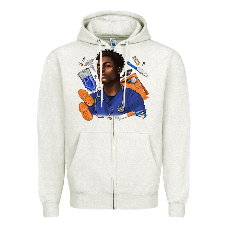 Afro Man Nurse Zipper Hoodie by texasbilliewilder | Teevron