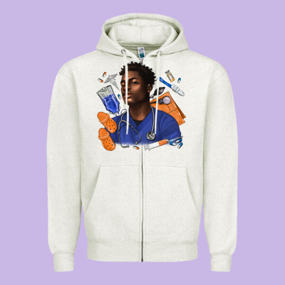 Afro Man Nurse Zipper Hoodie Designed By Texasbilliewilder