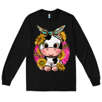 Cut Cow With Sunflower And Leopard  Pink Long Sleeve Tee | Teevron
