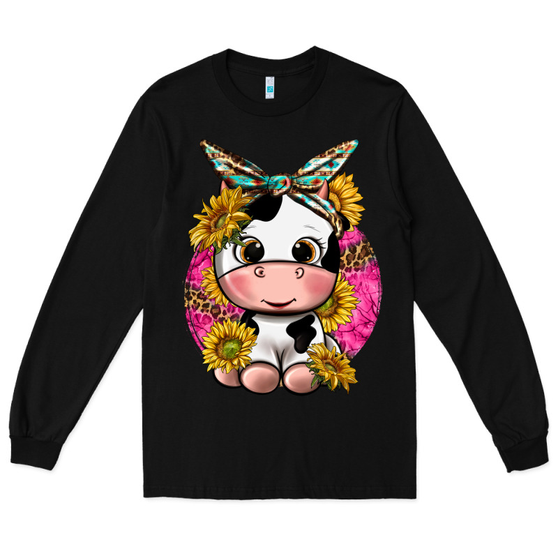 Cut Cow With Sunflower And Leopard  Pink Long Sleeve Tee by texasbilliewilder | Teevron