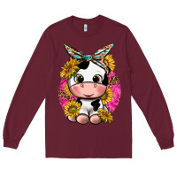 Burgundy cut cow with sunflower and leopard  pink Long Sleeve Tee - texasbilliewilder