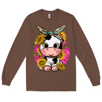 Chestnut cut cow with sunflower and leopard  pink Long Sleeve Tee - texasbilliewilder