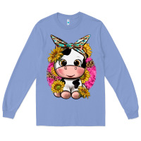 Colony Blue cut cow with sunflower and leopard  pink Long Sleeve Tee - texasbilliewilder