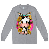 Heather Grey cut cow with sunflower and leopard  pink Long Sleeve Tee - texasbilliewilder