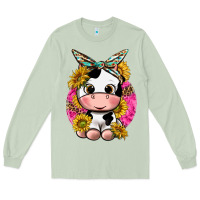 Matcha cut cow with sunflower and leopard  pink Long Sleeve Tee - texasbilliewilder