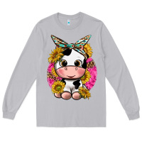 Moon Dust cut cow with sunflower and leopard  pink Long Sleeve Tee - texasbilliewilder