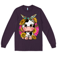 Plum cut cow with sunflower and leopard  pink Long Sleeve Tee - texasbilliewilder
