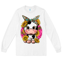 White cut cow with sunflower and leopard  pink Long Sleeve Tee - texasbilliewilder