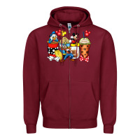 Burgundy cartoon characters coffee cups Zipper Hoodie - Zillion Design Studio
