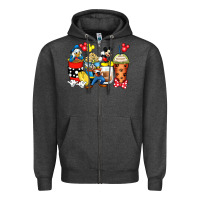 Charcoal Heather cartoon characters coffee cups Zipper Hoodie - Zillion Design Studio