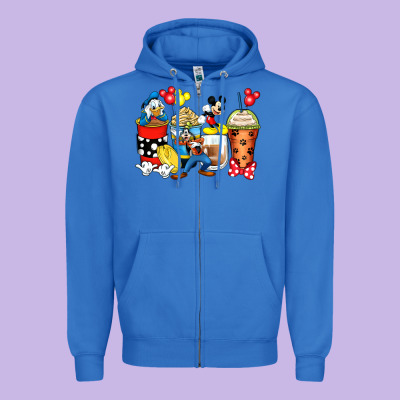 Cartoon Characters Coffee Cups Zipper Hoodie Designed By Zillion Design Studio