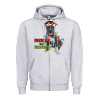 Heather Grey merry and bright pitbull Zipper Hoodie - RanaPortraitStore
