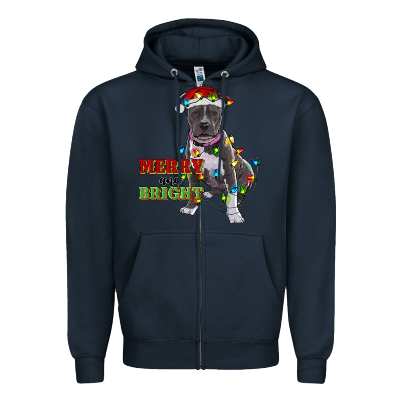 Merry And Bright Pitbull Zipper Hoodie by RanaPortraitStore | Teevron