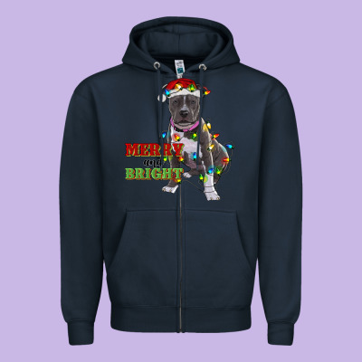 Merry And Bright Pitbull Zipper Hoodie Designed By Ranaportraitstore