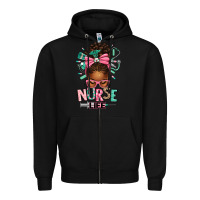 Black afro messy bun nurse life Zipper Hoodie - texasbilliewilder