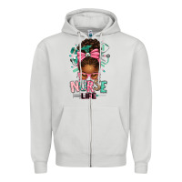 Dove Grey afro messy bun nurse life Zipper Hoodie - texasbilliewilder