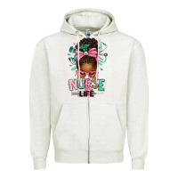 Oatmeal Heather afro messy bun nurse life Zipper Hoodie - texasbilliewilder