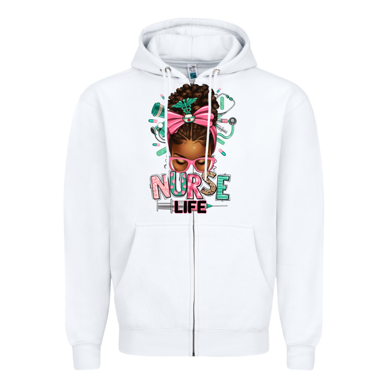 Afro Messy Bun Nurse Life Zipper Hoodie by texasbilliewilder | Teevron