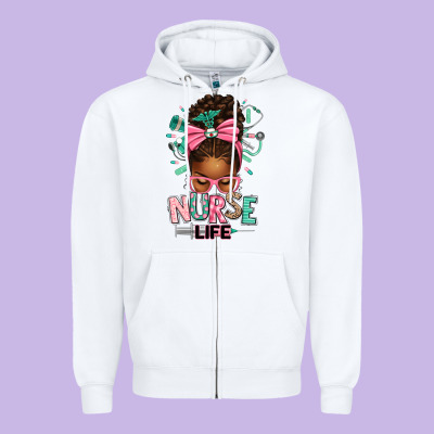 Afro Messy Bun Nurse Life Zipper Hoodie Designed By Texasbilliewilder