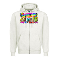 Oatmeal Heather the future is queer Zipper Hoodie - Zillion Design Studio