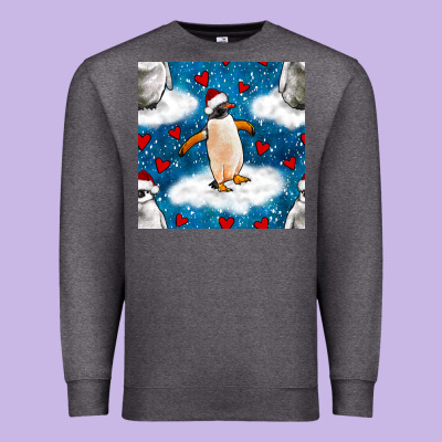 Christmas Penguin And Heart Seamless Pattern Premium Sweatshirt Designed By Bundleandbundleshop