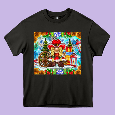 Christmas Cowboy Gnome Heavy Core Tee Designed By Cowhidedigitalart