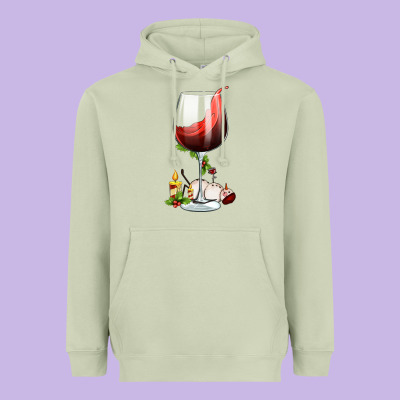 Christmas Wine Glass Heavyweight Hoodie Designed By Fadigitalartstudio