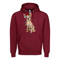 Burgundy Chihuahua with christmas lights Zipper Hoodie - RanaPortraitStore
