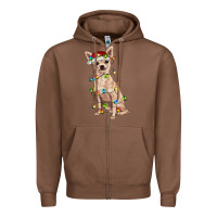 Chestnut Chihuahua with christmas lights Zipper Hoodie - RanaPortraitStore