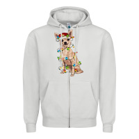 Dove Grey Chihuahua with christmas lights Zipper Hoodie - RanaPortraitStore