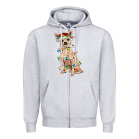 Heather Grey Chihuahua with christmas lights Zipper Hoodie - RanaPortraitStore
