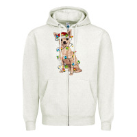 Oatmeal Heather Chihuahua with christmas lights Zipper Hoodie - RanaPortraitStore