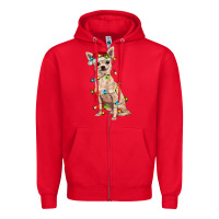 Red Chihuahua with christmas lights Zipper Hoodie - RanaPortraitStore