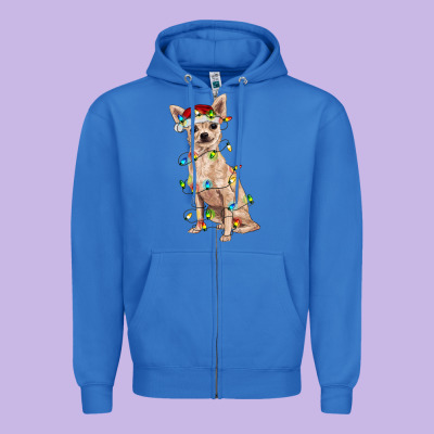 Chihuahua With Christmas Lights Zipper Hoodie Designed By Ranaportraitstore