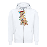 White Chihuahua with christmas lights Zipper Hoodie - RanaPortraitStore