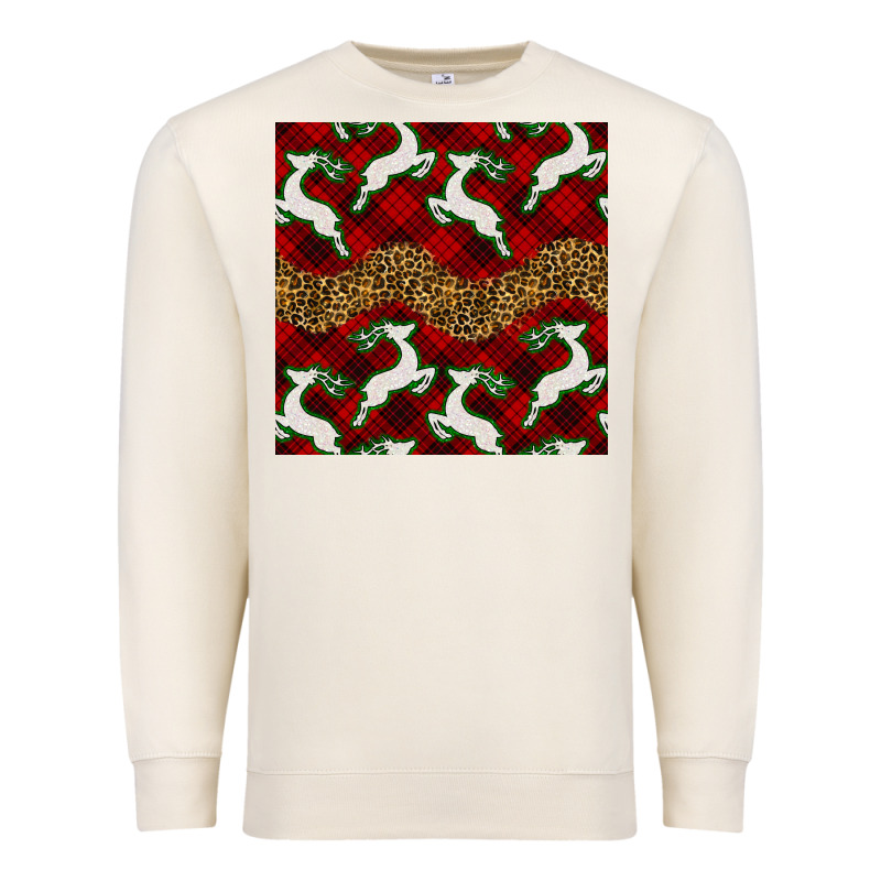 Christmas Deer And Plaid Seamless Pattern Premium Sweatshirt by BundleAndBundleShop | Teevron
