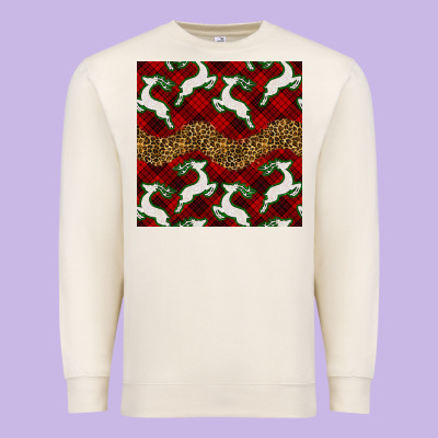 Christmas Deer And Plaid Seamless Pattern Premium Sweatshirt Designed By Bundleandbundleshop