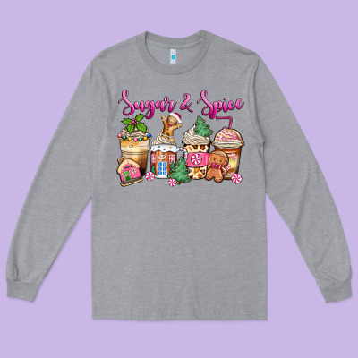 Long Sleeve Tee sugar and spice pink gingerbread coffee cups