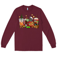 Burgundy Christmas coffee cups with French Bulldog Long Sleeve Tee - RanaPortraitStore