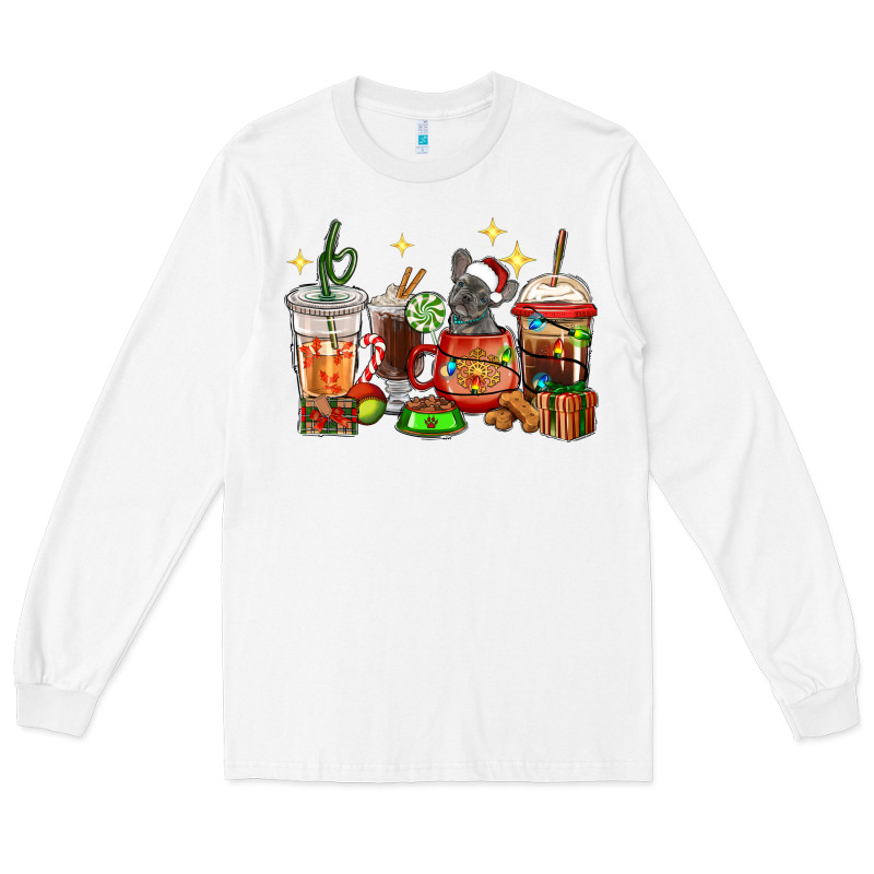 Christmas Coffee Cups With French Bulldog Long Sleeve Tee by RanaPortraitStore | Teevron