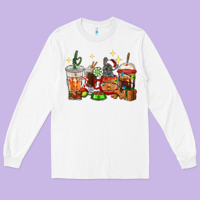 Long Sleeve Tee Christmas coffee cups with French Bulldog