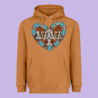 Mama Heart Cowhide Heavyweight Hoodie Designed By Cowhidedigitalart