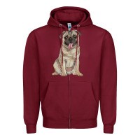 Burgundy pug Zipper Hoodie - RanaPortraitStore